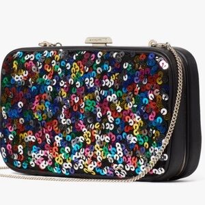 Kate Spade Tonight Multi Color Sequin Leather Clutch Crossbody PXR00277 Like New